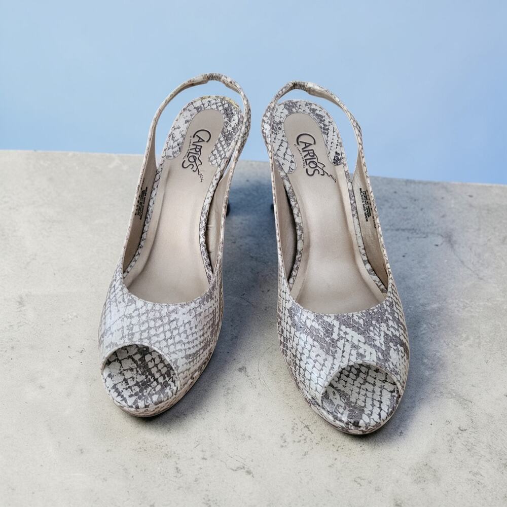 Carlos Santana Elise Snakeskin Print Slingback Platform Heels Sandals Size 5